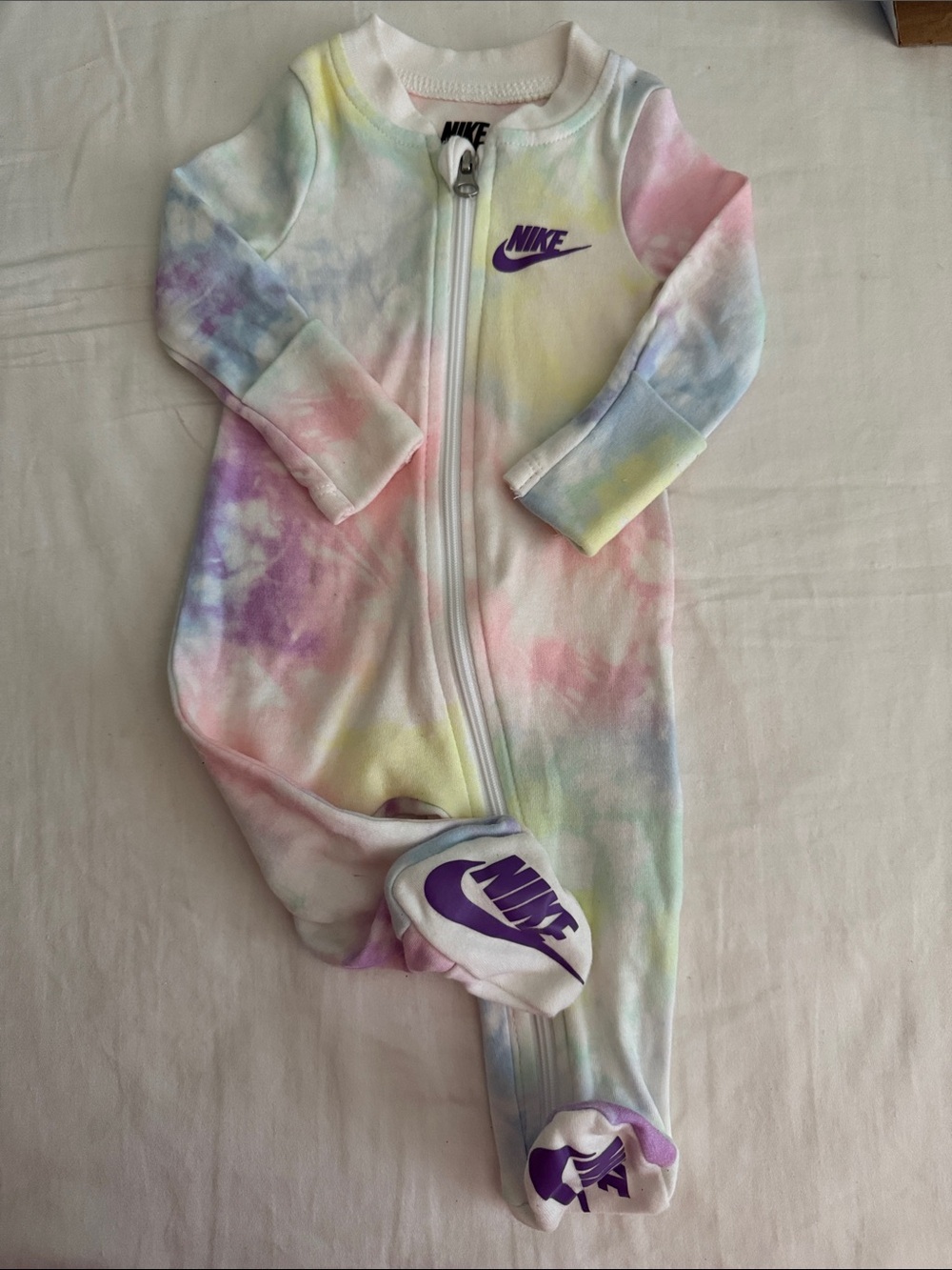 Nike Pastel Tie-Dye Footed One-Piece with Purple Swoosh